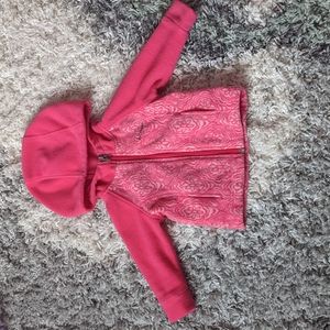 Girls Columbia fleece jacket with hood. 6-12 month